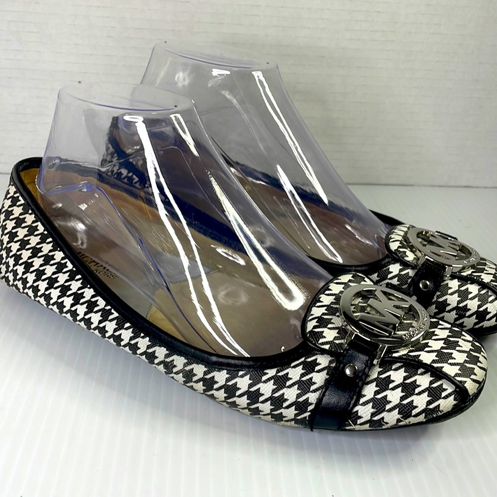 MICHAEL KORS size 9 ballet flats MK Houndstooth Fulton Leather